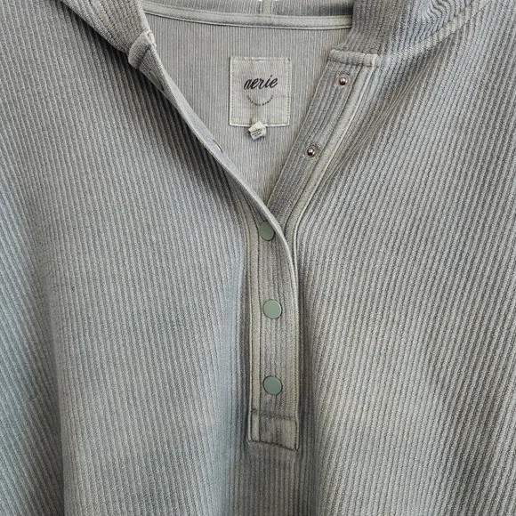 Aerie Oh Snap! Ribbed Henley Hoodie XXL Green Mineral Wash Oversized - Picture 6 of 11